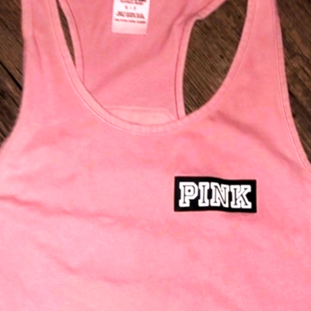 VS PINK racerback Tank Pink w Black graphics XS/S euc++